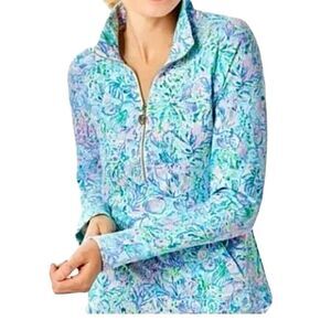 Lilly Pulitzer Marion Half Zip UPF 50+ Surf Blue Pullover Jacket